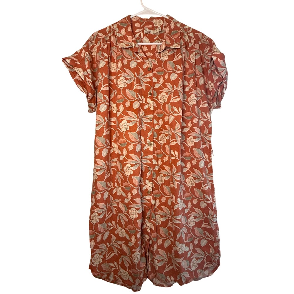 Faherty Breeze Shirtdress Women's L Ginger Floral Linen Tencel No Belt